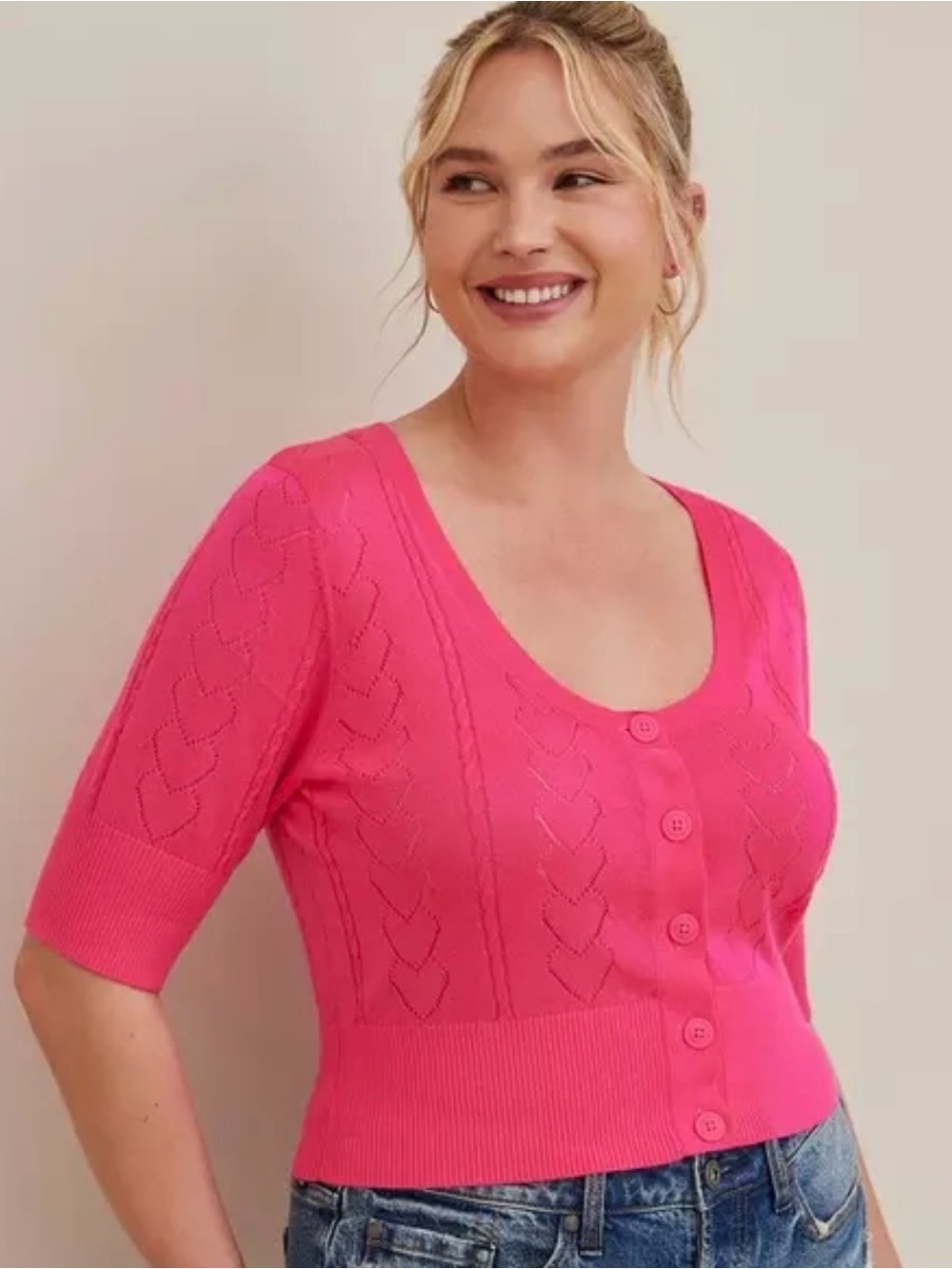 torrid Hot Pink Short Sleeve Button Cardigan